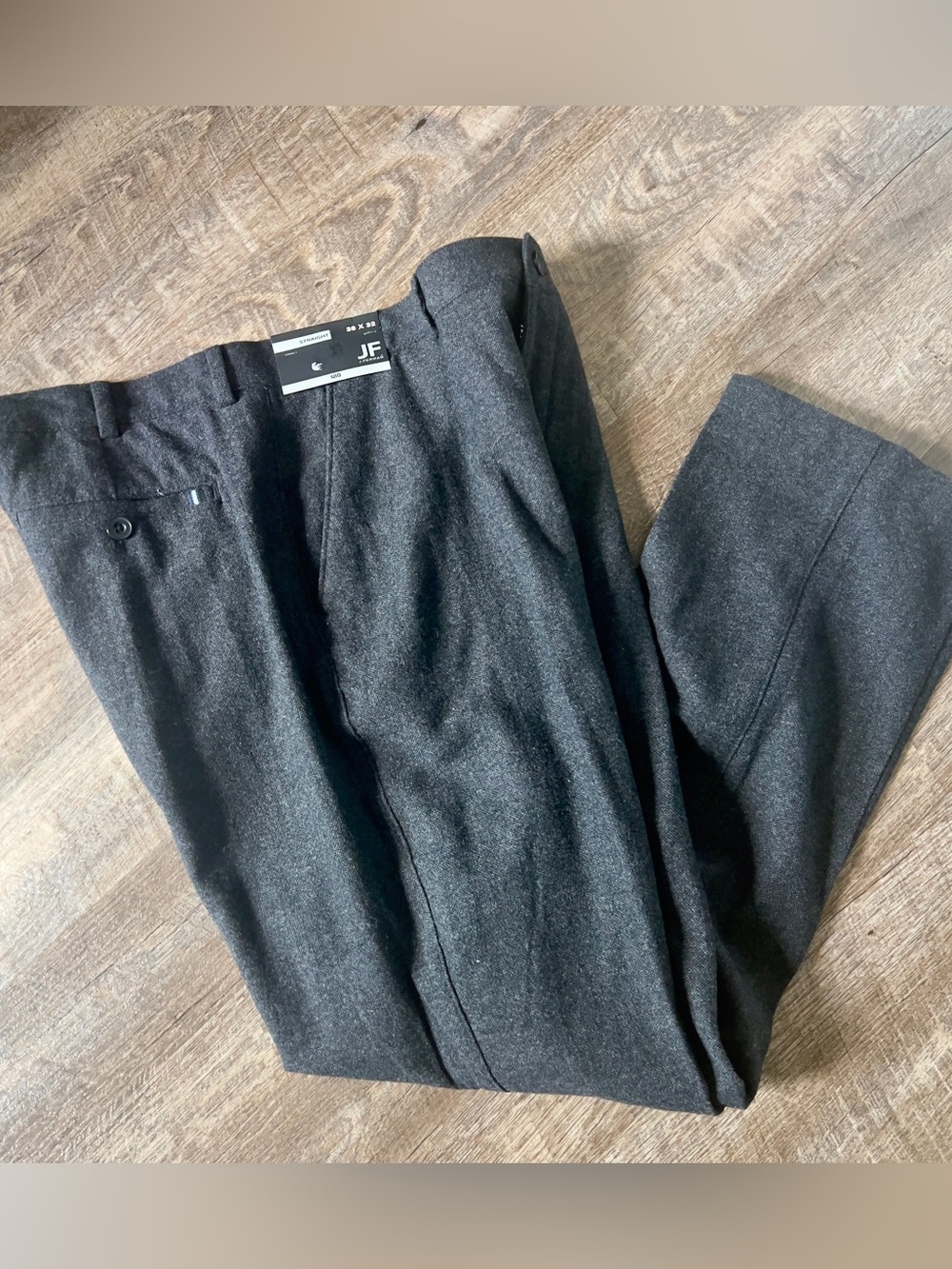JF J Ferrar Men's Straight Charcoal Tweed Flat Front Wool Pants- Size 38x32